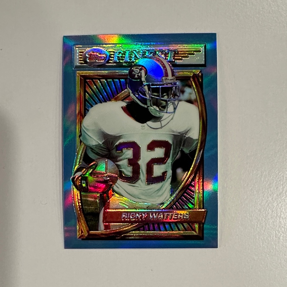 Football Trading Card with Holographic Blue  Gold Design of ricky watters mint
